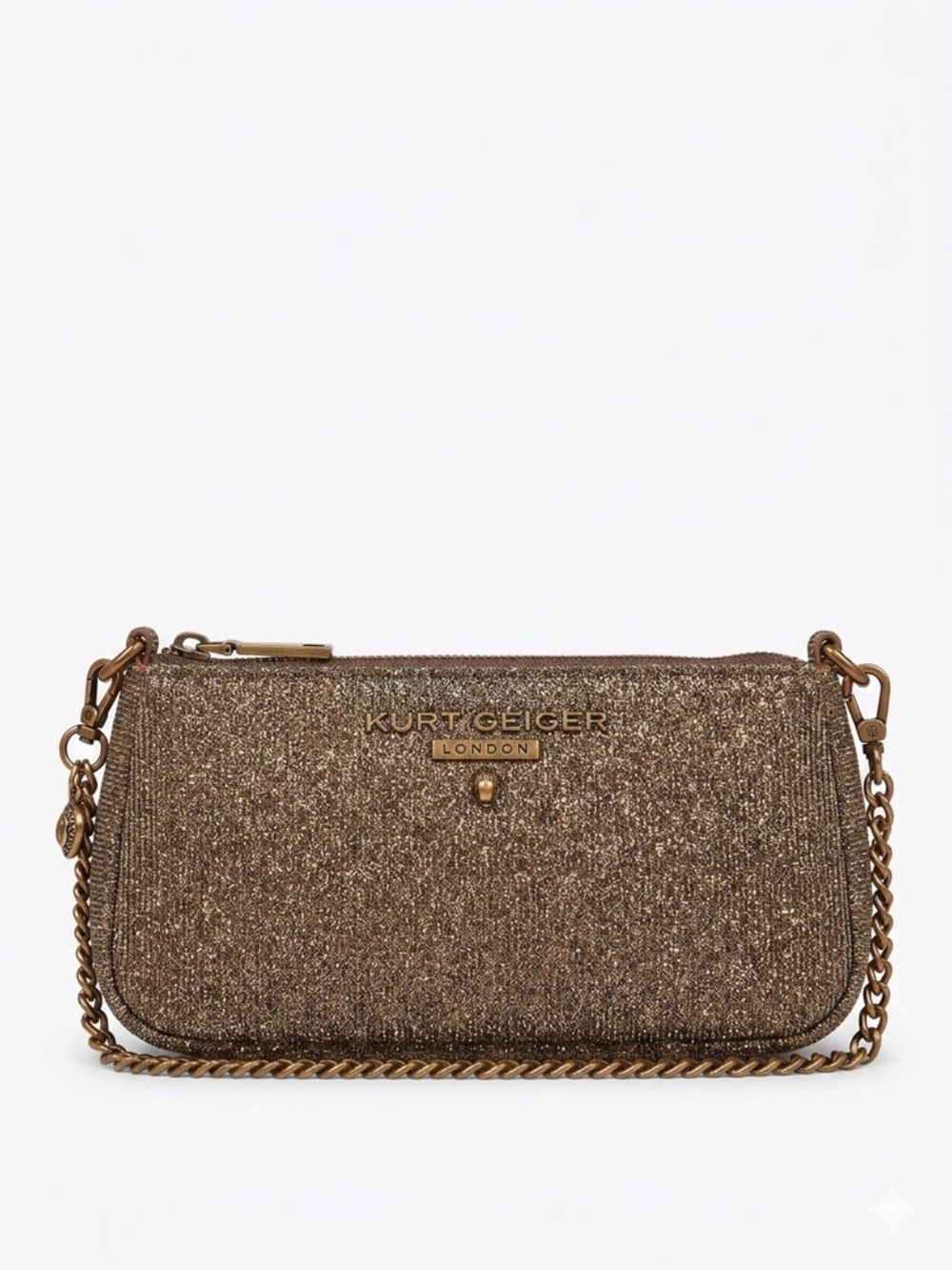 Kurt Geiger London Bronze Glitter Convertible Shoulder Bag & Wristlet w Dust Bag